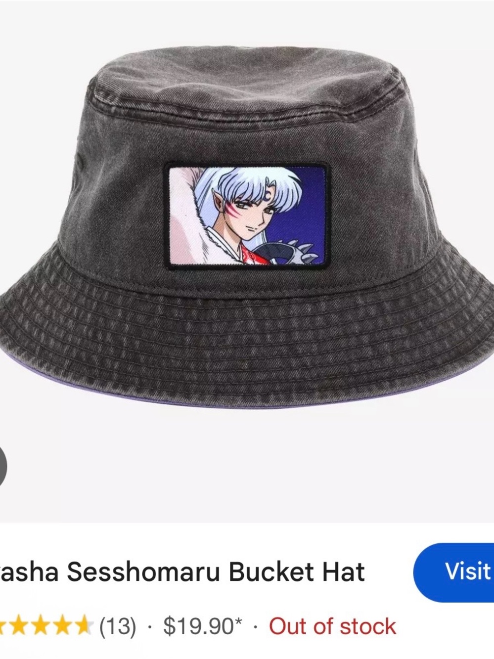 Gray Anime Patch Bucket Hat - Men's Casual Accessory